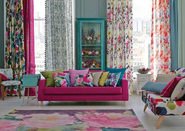Colorful curtains and cushions