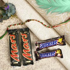 Lucky Rudraksha Rakhi With Chocolates Bars - For Europe - Send Rakhi to Croatia