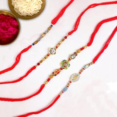 Fascinating Fancy Beads Four Rakhi Set - For Europe - Send Rakhi to Belgium
