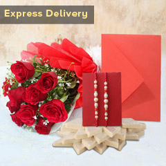 Red & Rosy - Rakhi with Flowers