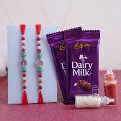 Dairy Milk with Two Silver Rakhi Set - Family Rakhi Sets