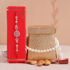 Silver AD Rakhi with Almonds Combo - Rakhi with Dry Fruits