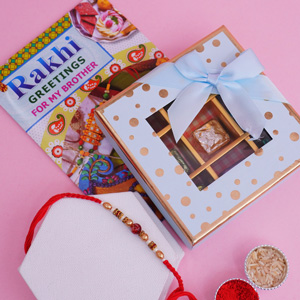 Trendy Pearl Rakhi with Assorted Chocolates in Box N Card