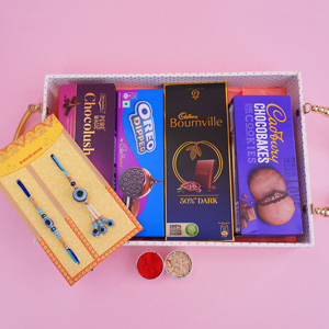 Designer Evil Eye Bhaiya Bhabhi Rakhi with Chocolate Tray - Bhaiya Bhabhi Rakhi