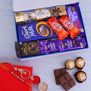 Chocolates with  in A Box N Designer Bhaiya Bhabhi Rakhis