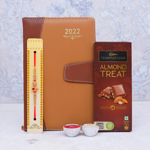 Designer Rakhi with Diary N Temptation Chocolate