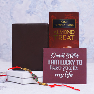 Stylish Rakhi with Chocolates N Wallet Combo - Send Rakhi Gift Hampers