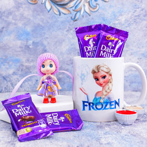 Beautifull Doll Rakhi with Frozen Elsa Mug - Send Kids Rakhi Online