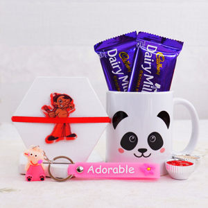 Panda Mug With Chota Bheem Rakhi N key Ring Combo - Send Kids Rakhi Online