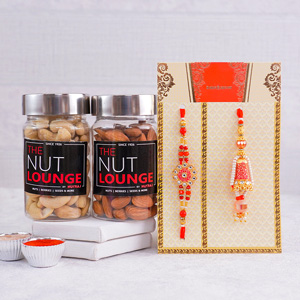 Nut Lounge Dry Fruits  with Combo of Bhaiya Bhabhi Rakhi - Rakhi with Dry Fruits