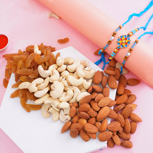 Nut Lounge Dry Fruits with Three Rakhis