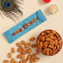 Auspicious Kalash Rudraksha Rakhi And Healthy Almonds - Send Rakhi to Singapore