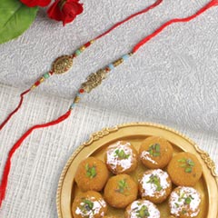 Exquisite Designer Rakhis with Motichoor Ladoo For UK - Rakhi with Sweets to UK