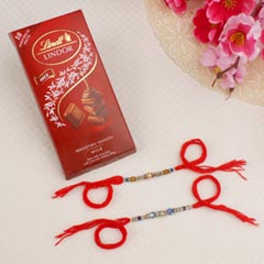 Marvelous Two Rakhis with Lindt Chocolate Bar For UK