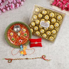 Rudraksha Rakhi Set with Puja Thali Chocolate Hampers For UK