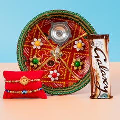 Lavish Rakhi Set with Puja Thali & Chocolate For UK - Rakhi with Chocolates to UK