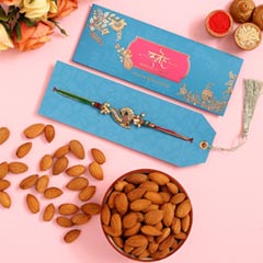 Beautiful Peacock Designer Rakhi And Healthy Almonds - Send Rakhi to Abu Dhabi