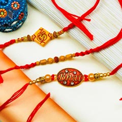 Bhai, Om & Beads Set of 3 Rakhis - Send Rakhi to Melbourne